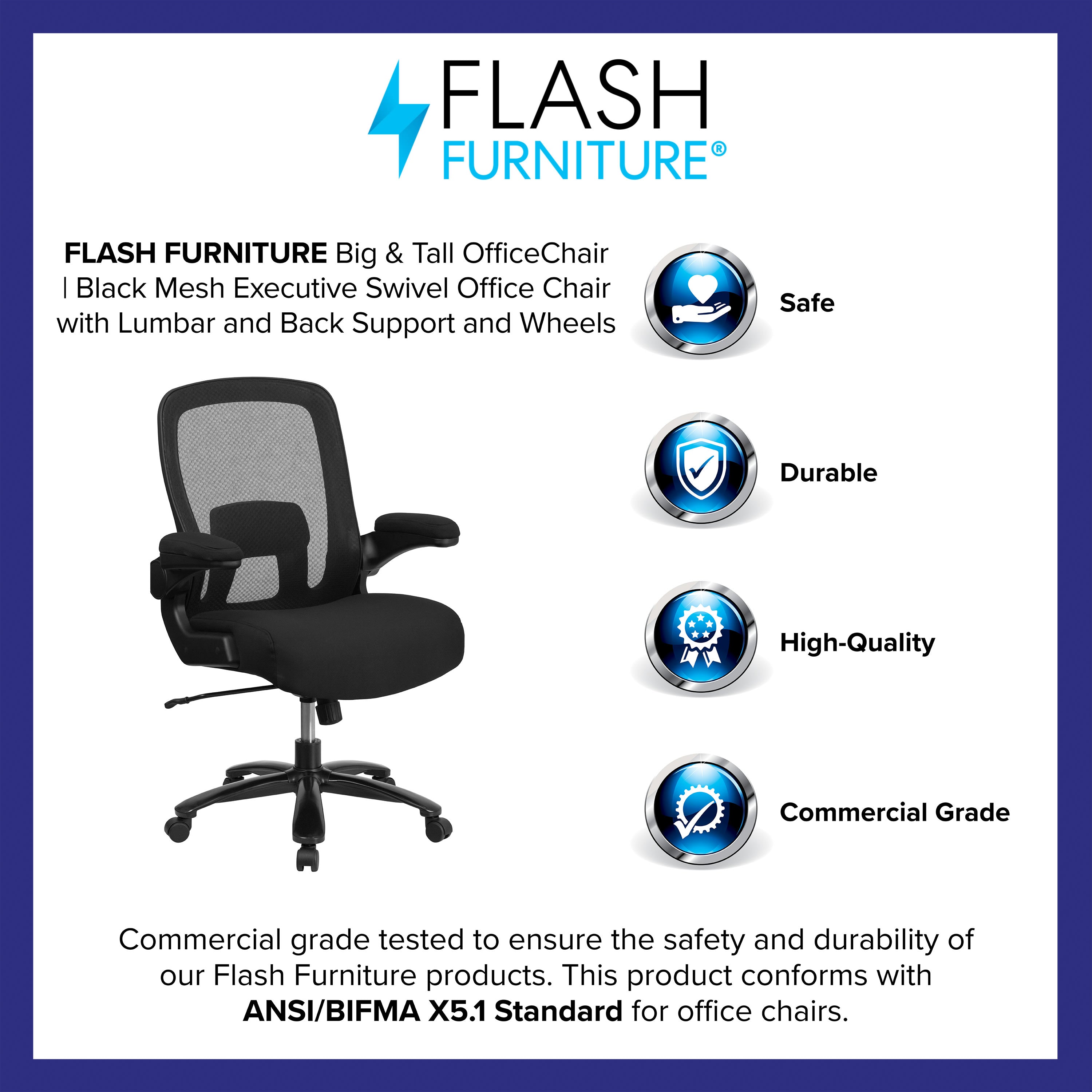 FLASH HERCULES Series Big & Tall Mesh Executive Swivel Ergonomic Office Chair with Adjustable Lumbar