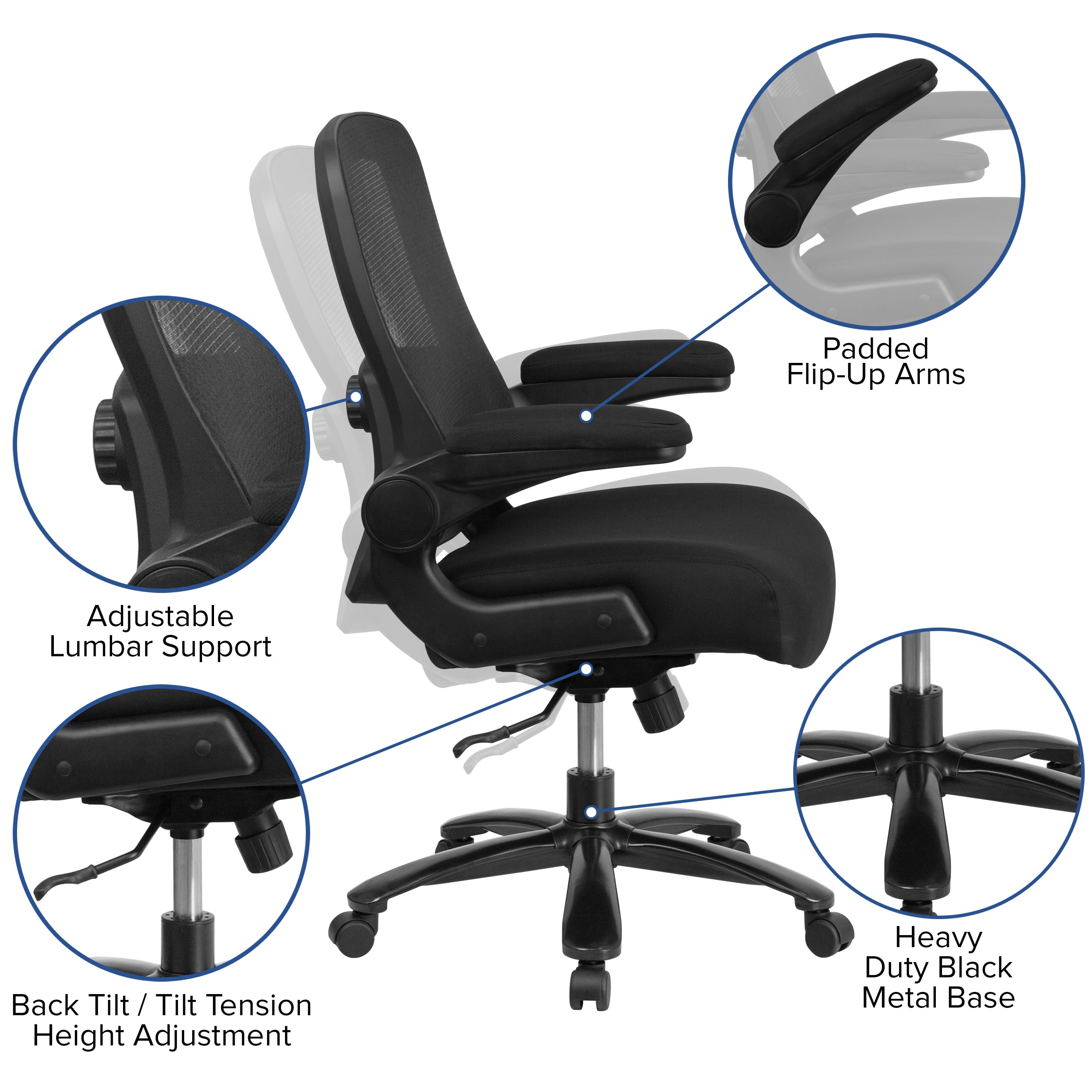 FLASH HERCULES Series Big & Tall Mesh Executive Swivel Ergonomic Office Chair with Adjustable Lumbar