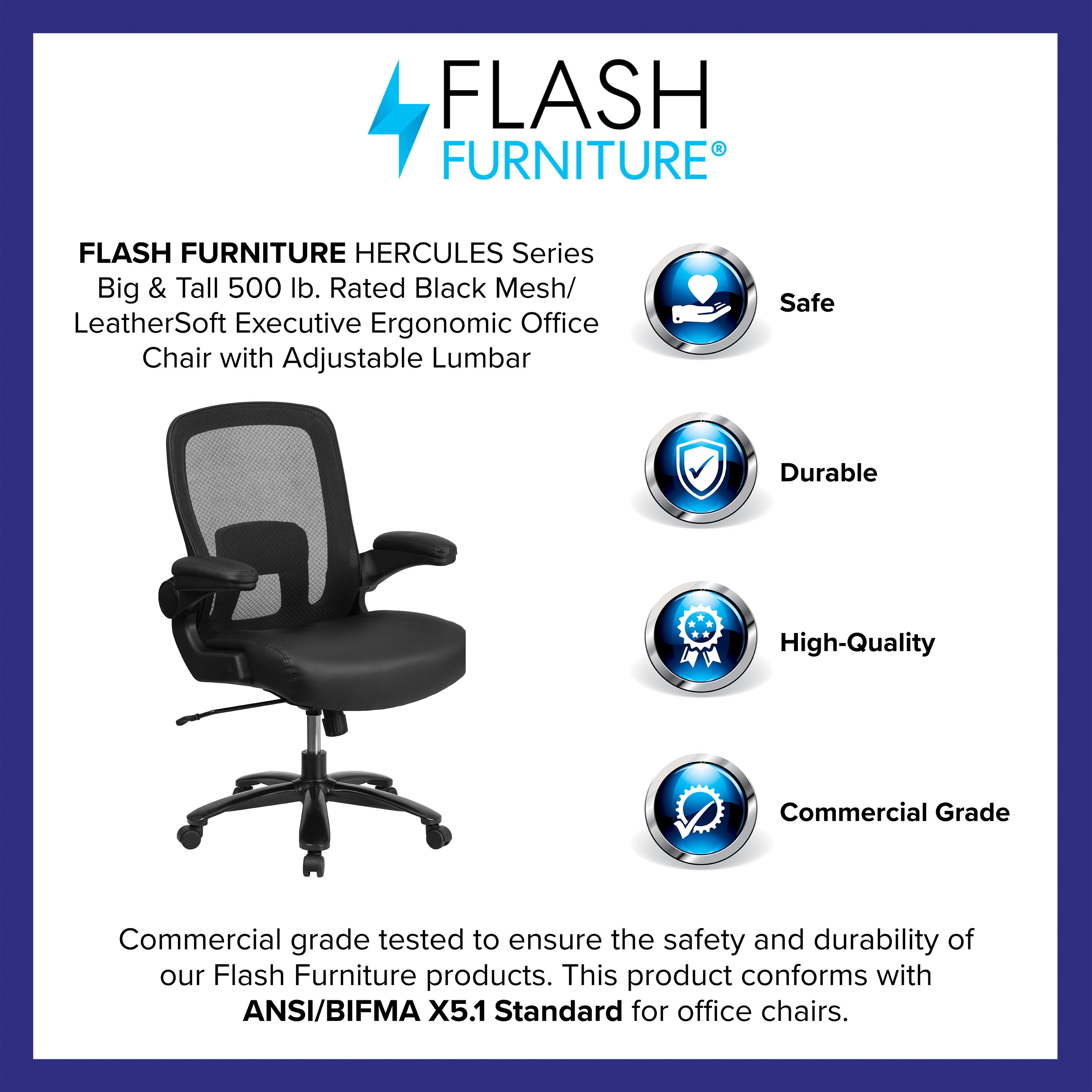FLASH HERCULES Series Big & Tall Mesh Executive Swivel Ergonomic Office Chair with Adjustable Lumbar