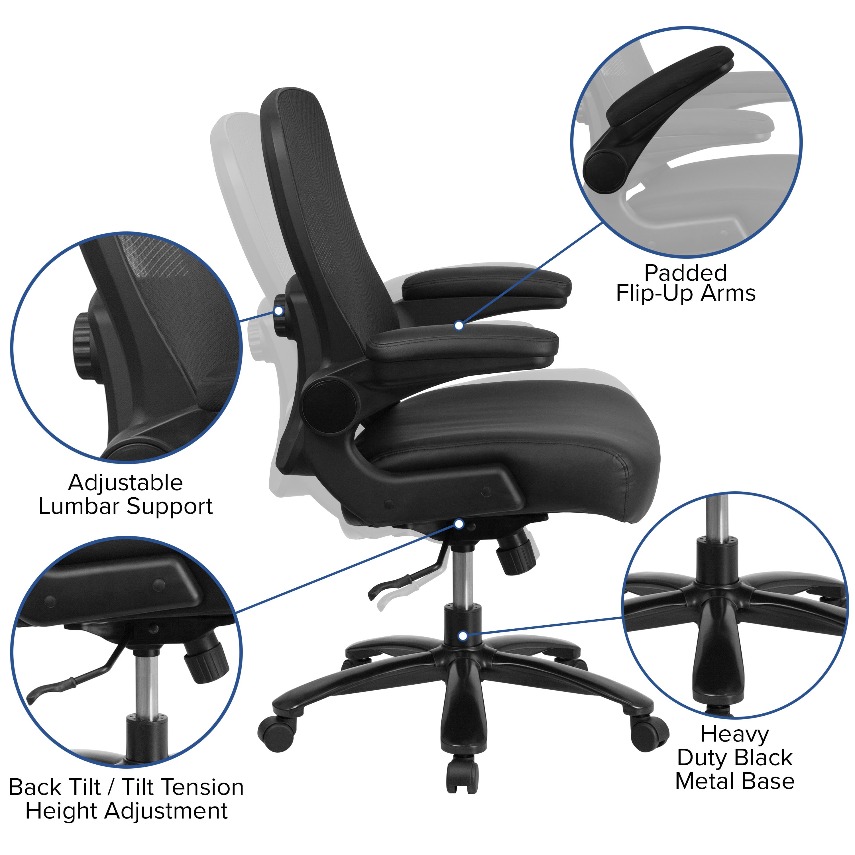 FLASH HERCULES Series Big & Tall Mesh Executive Swivel Ergonomic Office Chair with Adjustable Lumbar